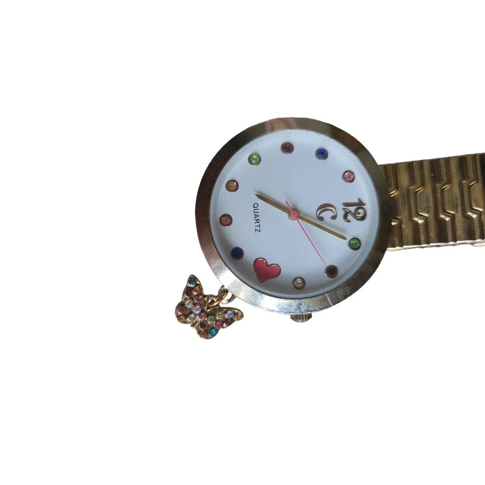 Charming Charlie Women's Gold Toned Stretch Band Analog Watch Butterfly WORKS